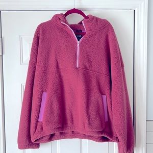 GAP hooded quarter zip pull over, rose pink with purple trim.